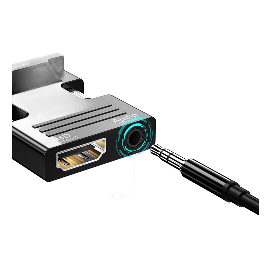 Adaptateur HDMI femelle vers VGA mâle avec câble audio Adaptateur HDMI femelle vers VGA mâle avec câble audio, vue de trois quarts