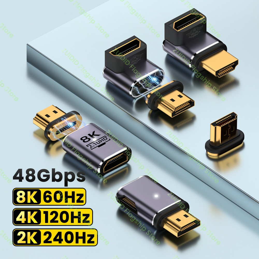 Adaptateur HDMI magnétique coudé pour espace réduit Adaptateur HDMI magnétique coudé pour espace réduit, vue de trois quarts