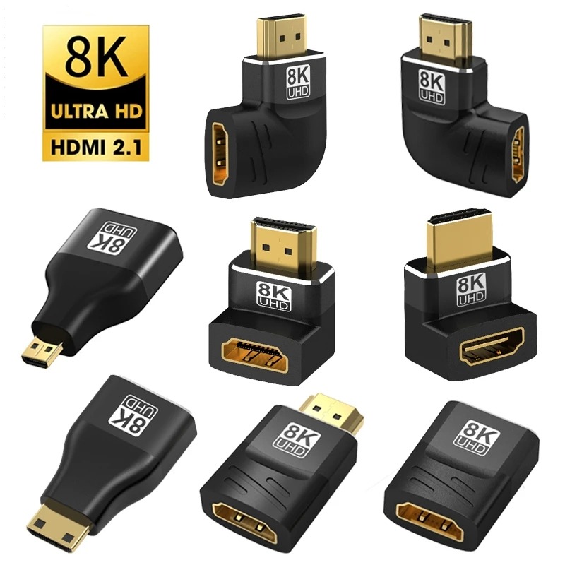 Adaptateur HDMI mâle vers femelle et micro ou mini HDMI Adaptateur HDMI mâle vers femelle et micro ou mini HDMI, vue de trois quarts