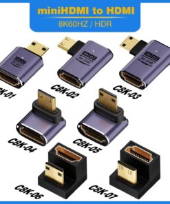 Adaptateur HDMI Micro et Mini vers HDMI 2.1, vue de trois quarts