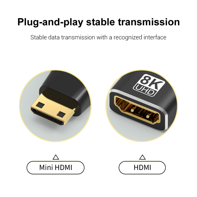 Adaptateur HDMI mini et micro vers HDMI, huit formats Adaptateur HDMI mini et micro vers HDMI, huit formats, vue de profil