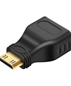 Adaptateur HDMI mini HDMI mâle vers HDMI femelle, format court, vue de trois quarts