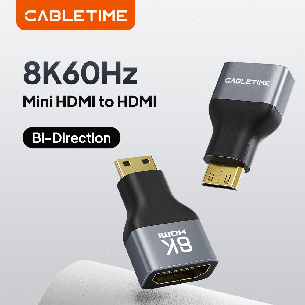 Adaptateur HDMI Mini/Micro HDMI vers HDMI 8K Adaptateur HDMI Mini/Micro HDMI vers HDMI 8K, vue de trois quarts