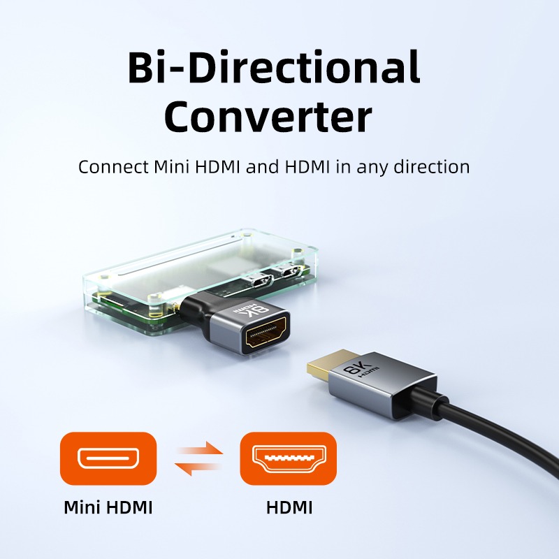Adaptateur HDMI Mini/Micro HDMI vers HDMI 8K Adaptateur HDMI Mini/Micro HDMI vers HDMI 8K, vue de face