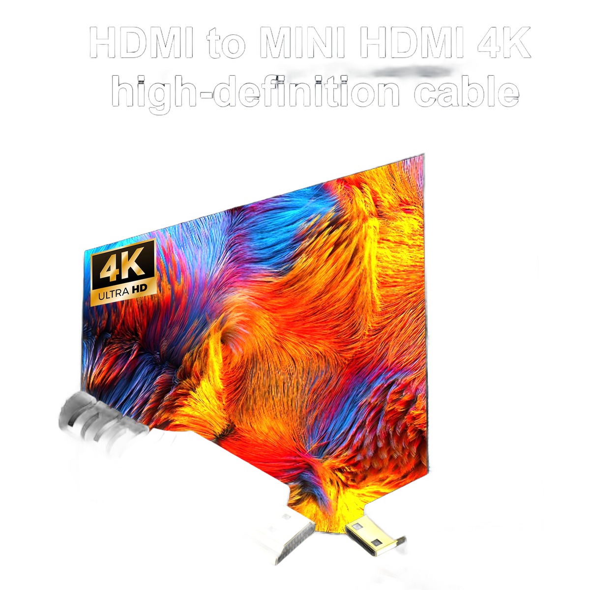 Adaptateur HDMI Mini vers HDMI tresse bidirectionnel Adaptateur HDMI Mini vers HDMI tresse bidirectionnel, vue de trois quarts