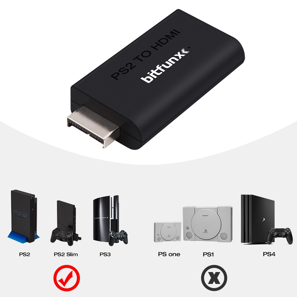 Adaptateur HDMI pour console PlayStation 2 avec câble USB Adaptateur HDMI pour console PlayStation 2 avec câble USB, vue de face