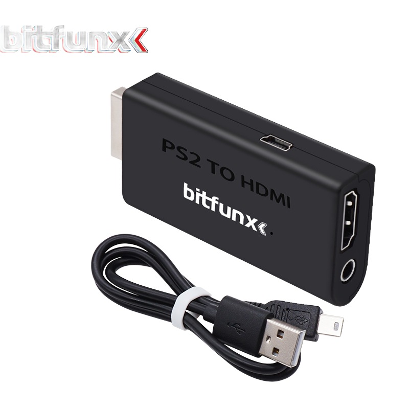 Adaptateur HDMI pour console retro PS2 et PS1 Adaptateur HDMI pour console retro PS2 et PS1, vue de trois quarts