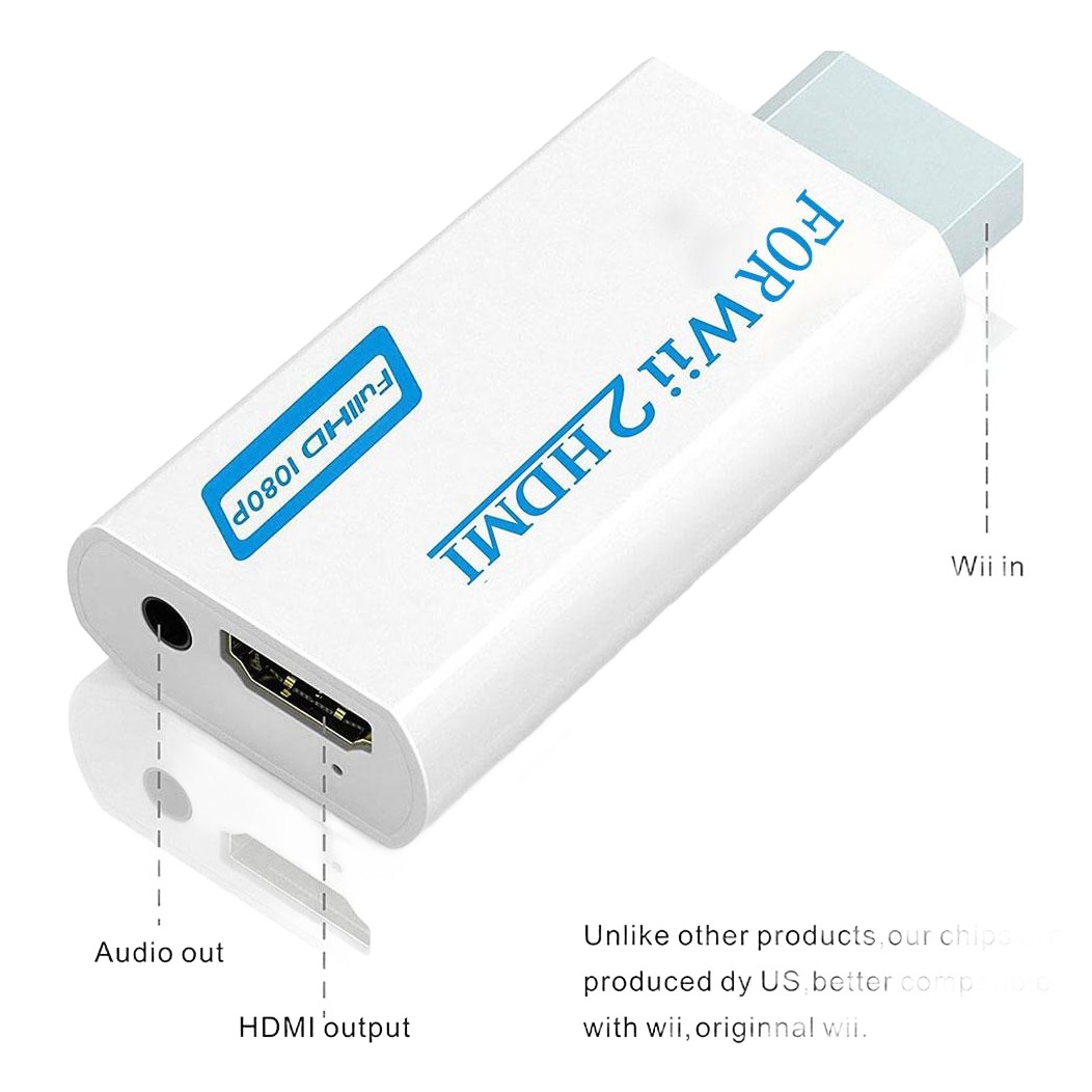 Adaptateur HDMI pour console Wii sortie haute definition Adaptateur HDMI pour console Wii sortie haute definition, vue de trois quarts