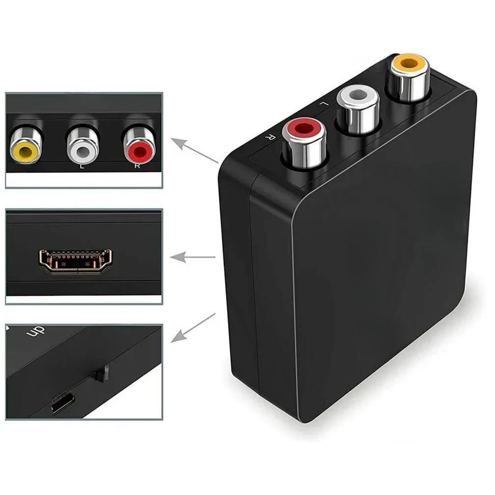 Adaptateur HDMI pour péritel via RCA, magnétoscope et console Adaptateur HDMI pour péritel via RCA, magnétoscope et console, vue de face