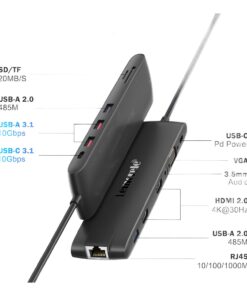 Adaptateur HDMI, station d'accueil 13 en 1, HDMI, VGA et Ethernet, vue principale