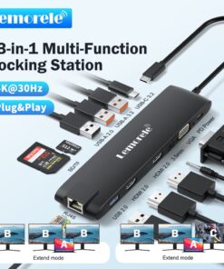 Adaptateur HDMI, station d'accueil 13 en 1, HDMI, VGA et Ethernet, vue de trois quarts
