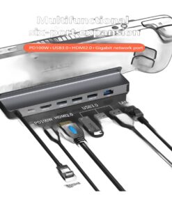 Adaptateur HDMI, station d'accueil USB-C 6 ports, HDMI 4K à 60 Hz, vue de trois quarts