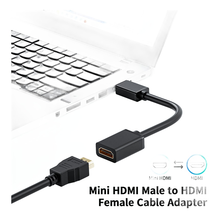 Adaptateur HDMI vers Mini HDMI en 4K a 60 Hz Adaptateur HDMI vers Mini HDMI en 4K a 60 Hz, vue de trois quarts