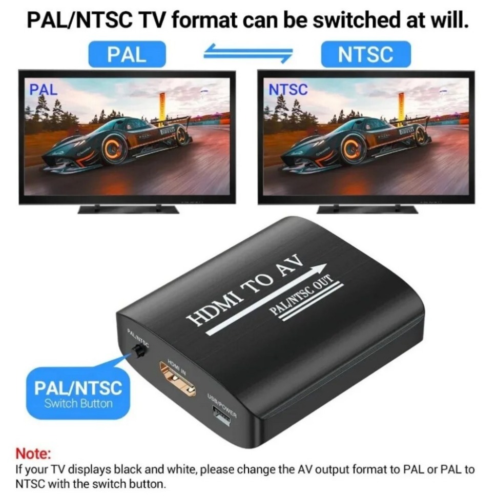 Adaptateur HDMI vers RCA compact avec sortie audio séparée Adaptateur HDMI vers RCA compact avec sortie audio séparée, vue de face