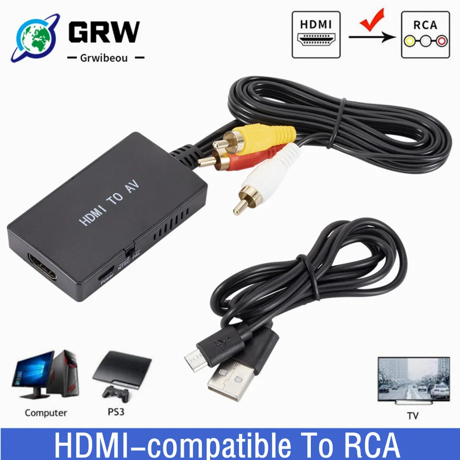 Adaptateur HDMI vers RCA pour téléviseur et moniteur anciens Adaptateur HDMI vers RCA pour téléviseur et moniteur anciens, vue principale