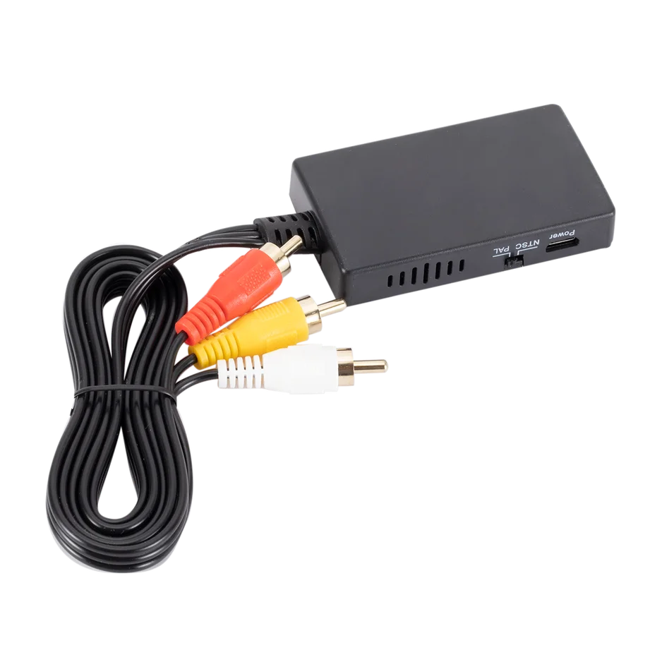 Adaptateur HDMI vers RCA pour téléviseur et moniteur anciens Adaptateur HDMI vers RCA pour téléviseur et moniteur anciens, vue de profil