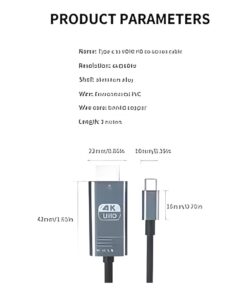 Adaptateur HDMI vers USB-C 4K 60 Hz en aluminium, vue de face