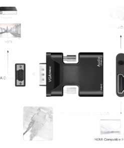 Adaptateur HDMI vers VGA avec sortie audio 3,5 mm, vue de trois quarts