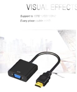 Adaptateur HDMI VGA 1080p, cordon souple prêt à brancher, vue de trois quarts