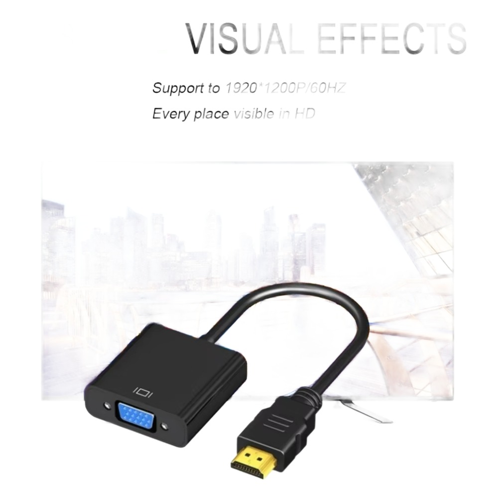 Adaptateur HDMI VGA 1080p, cordon souple prêt à brancher Adaptateur HDMI VGA 1080p, cordon souple prêt à brancher, vue de trois quarts