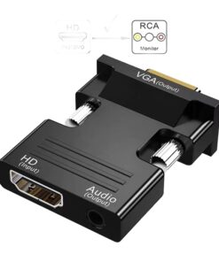 Adaptateur HDMI VGA avec sortie audio jack 3,5 mm, vue de trois quarts