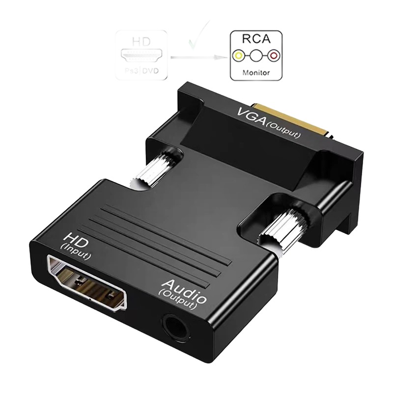 Adaptateur HDMI VGA avec sortie audio jack 3,5 mm Adaptateur HDMI VGA avec sortie audio jack 3,5 mm, vue de trois quarts