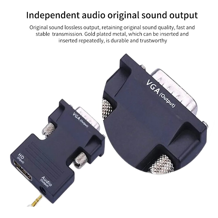 Adaptateur HDMI VGA avec sortie audio jack 3,5 mm Adaptateur HDMI VGA avec sortie audio jack 3,5 mm, vue de face