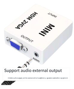 Adaptateur HDMI VGA bidirectionnel avec sortie audio, vue de trois quarts