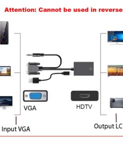 Adaptateur HDMI VGA vers HDMI avec sortie audio, 1080p, vue arriere