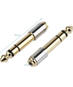 Adaptateur jack 3,5 vers 6,35 mm, fiche mâle dorée et fine, vue de face