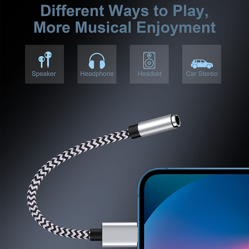 Adaptateur jack iPhone Lightning vers prise 3,5 mm Adaptateur jack iPhone Lightning vers prise 3,5 mm, vue de profil