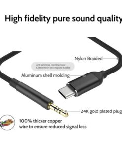 Adaptateur jack USB C vers 3,5 mm pour voiture et casque, vue de profil