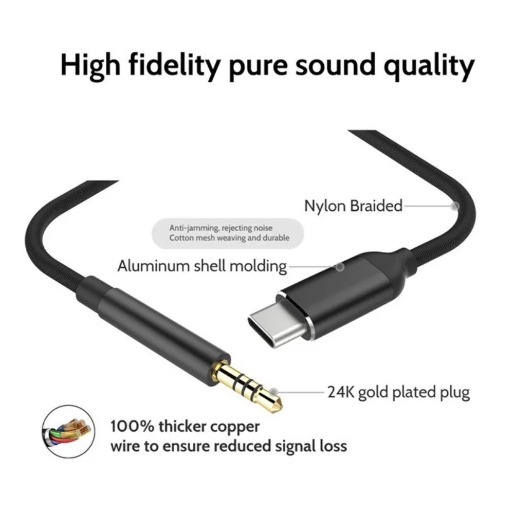 Adaptateur jack USB C vers 3,5 mm pour voiture et casque Adaptateur jack USB C vers 3,5 mm pour voiture et casque, vue de profil
