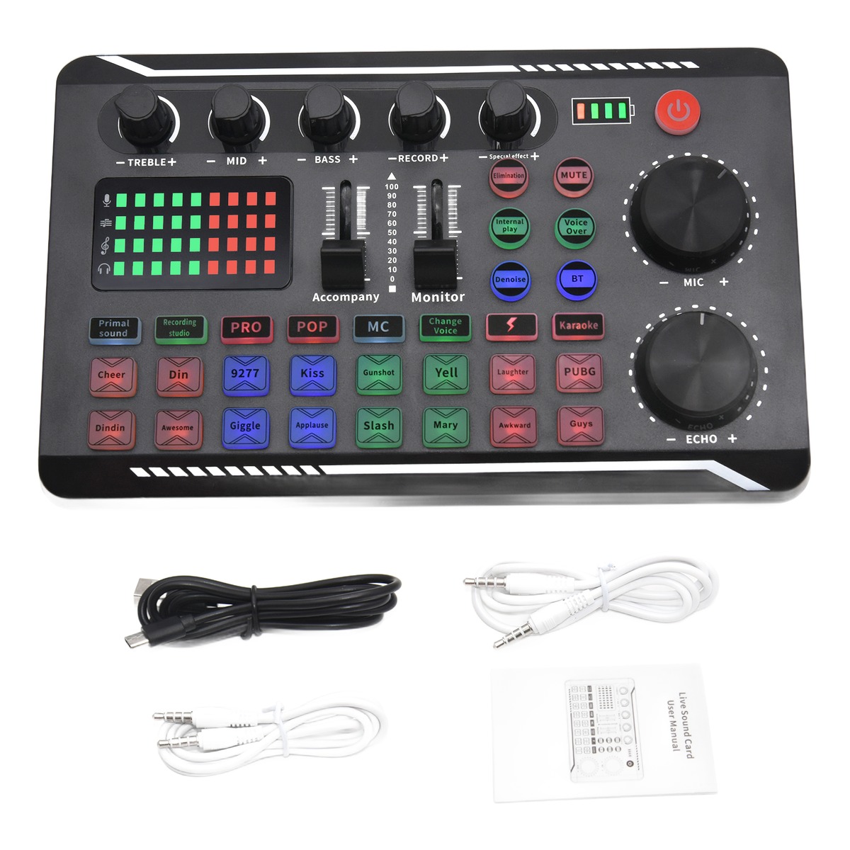 Adaptateur jack USB, carte son avec effets de voix Adaptateur jack USB, carte son avec effets de voix, vue de trois quarts