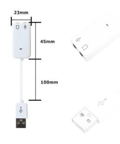 Adaptateur jack USB en carte son externe, casque et micro séparés, vue de trois quarts