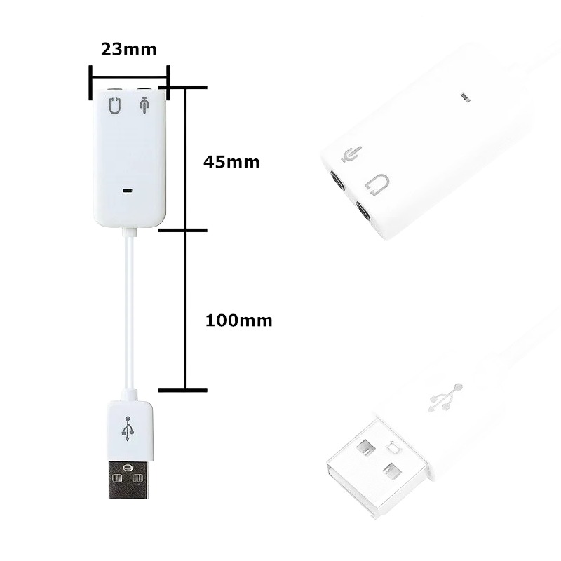 Adaptateur jack USB en carte son externe, casque et micro séparés Adaptateur jack USB en carte son externe, casque et micro séparés, vue de trois quarts