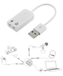 Adaptateur jack USB en carte son externe, casque et micro séparés, vue de face