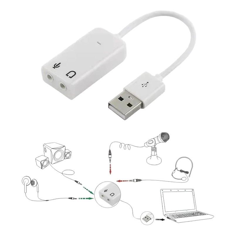 Adaptateur jack USB en carte son externe, casque et micro séparés Adaptateur jack USB en carte son externe, casque et micro séparés, vue de face