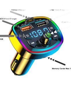 Adaptateur jack USB en voiture : émetteur FM et micro, vue de profil