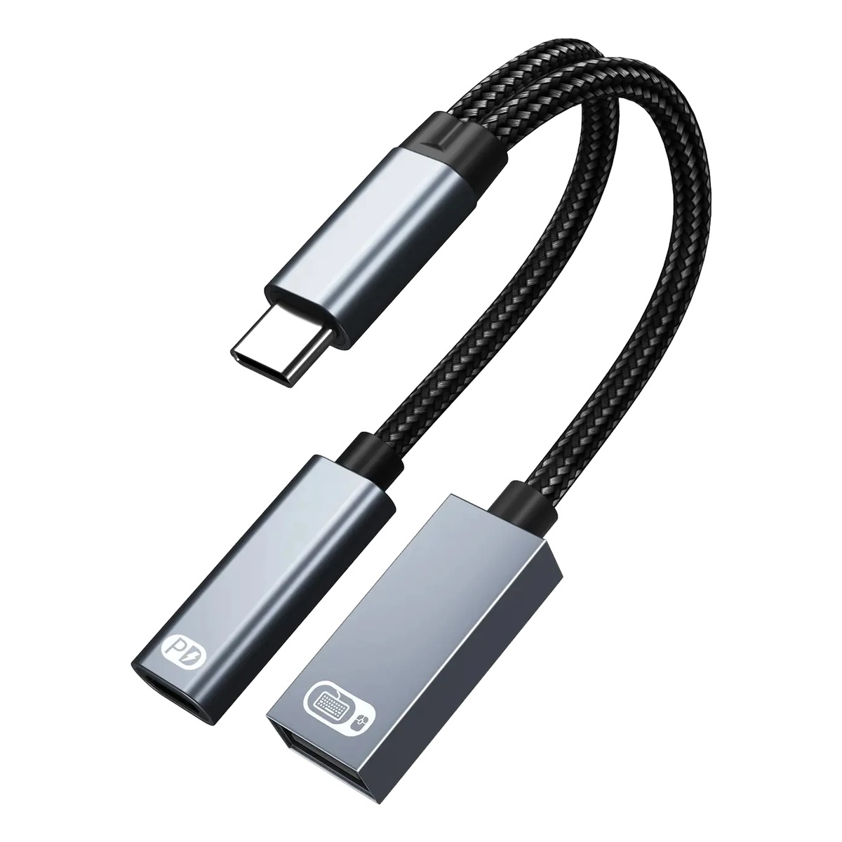 Adaptateur jack USB, prise USB A femelle vers USB C mâle Adaptateur jack USB, prise USB A femelle vers USB C mâle, vue de trois quarts