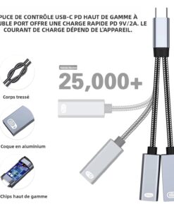 Adaptateur jack USB, prise USB A femelle vers USB C mâle, vue de face