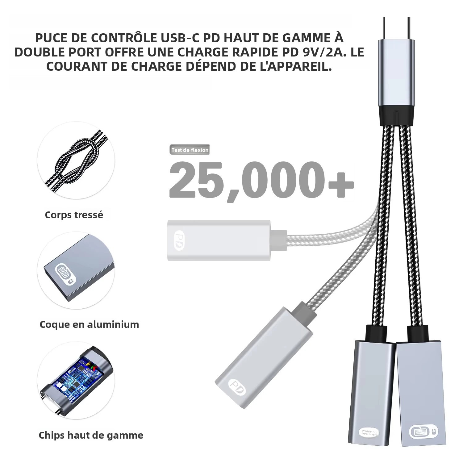 Adaptateur jack USB, prise USB A femelle vers USB C mâle Adaptateur jack USB, prise USB A femelle vers USB C mâle, vue de face