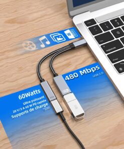 Adaptateur jack USB, prise USB A femelle vers USB C mâle, detail