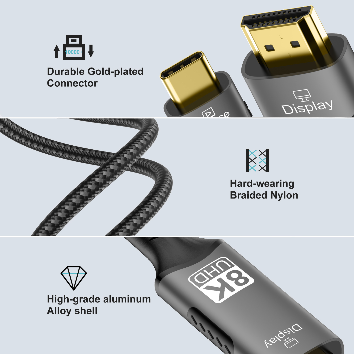 Adaptateur Mac HDMI 2.1 pour affichage en 8K Adaptateur Mac HDMI 2.1 pour affichage en 8K, vue de trois quarts