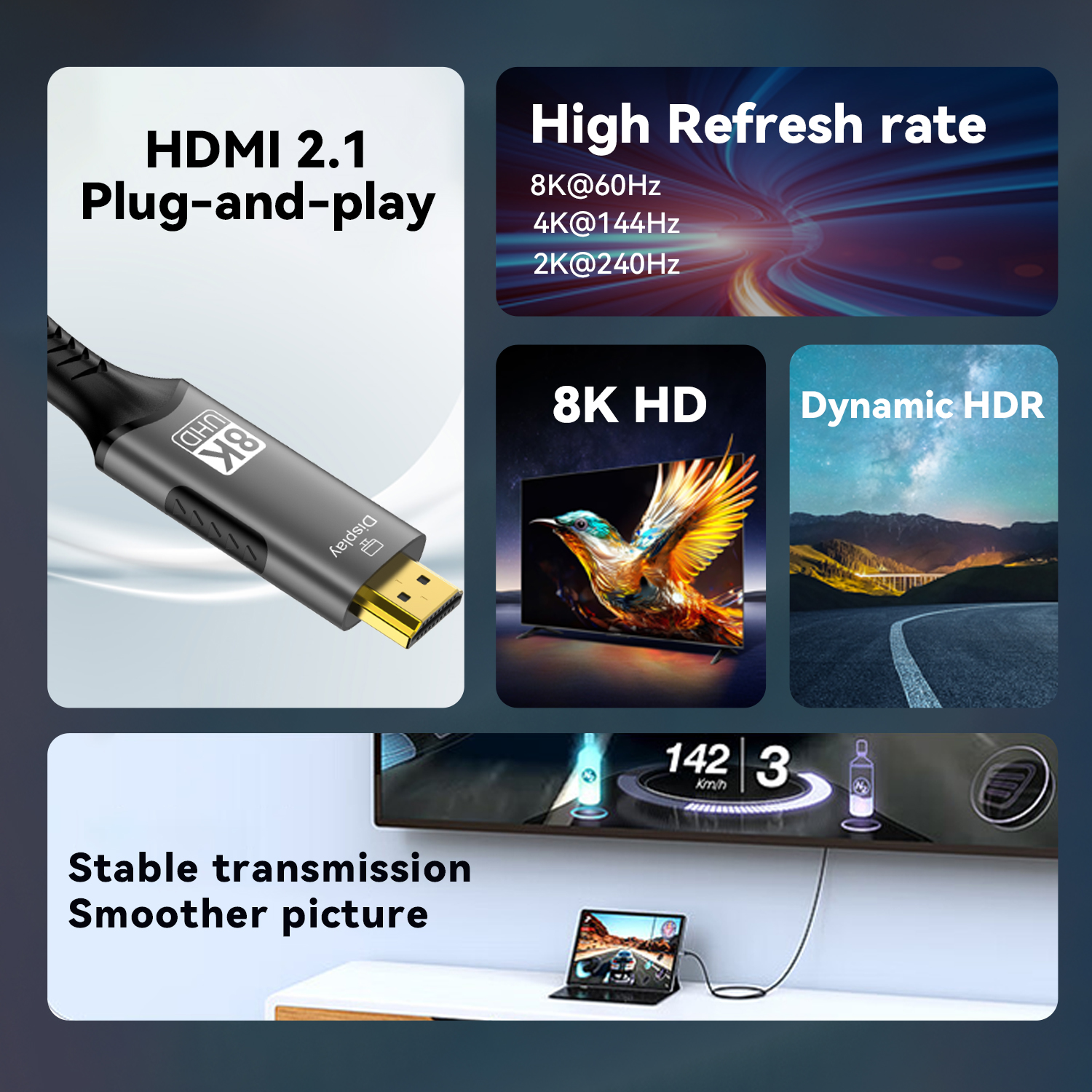Adaptateur Mac HDMI 2.1 pour affichage en 8K Adaptateur Mac HDMI 2.1 pour affichage en 8K, vue arriere