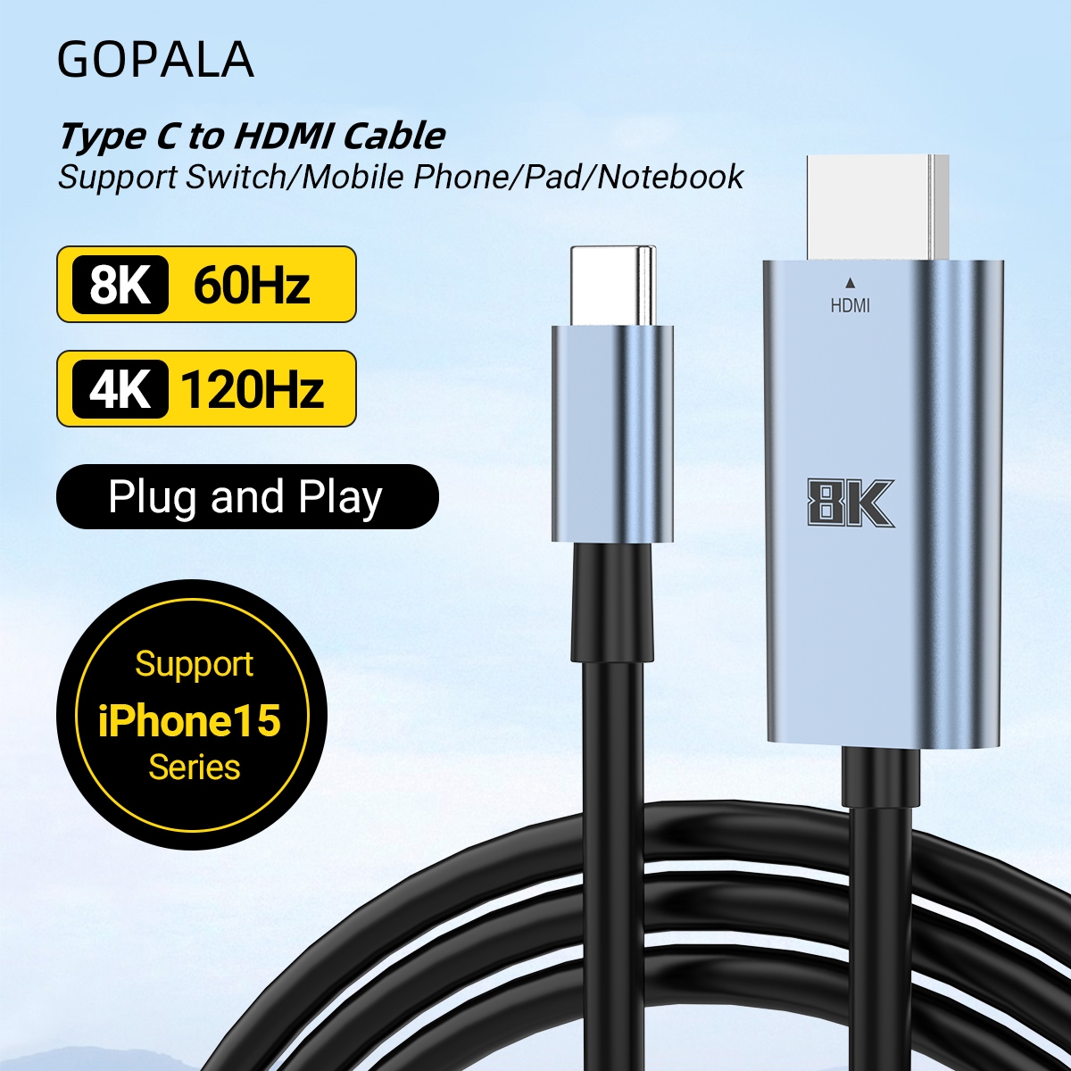 Adaptateur mac HDMI en câble de deux mètres Adaptateur mac HDMI en câble de deux mètres, vue principale