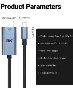 Adaptateur mac HDMI en câble de deux mètres, vue de profil