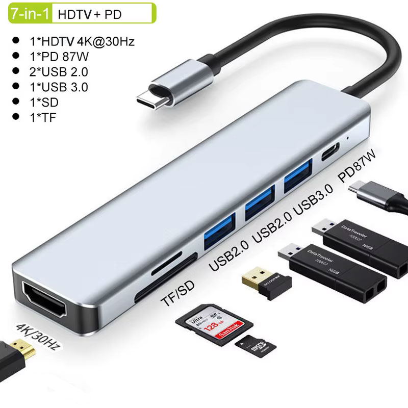 Adaptateur mac HDMI en concentrateur, quatre versions Adaptateur mac HDMI en concentrateur, quatre versions, vue de trois quarts