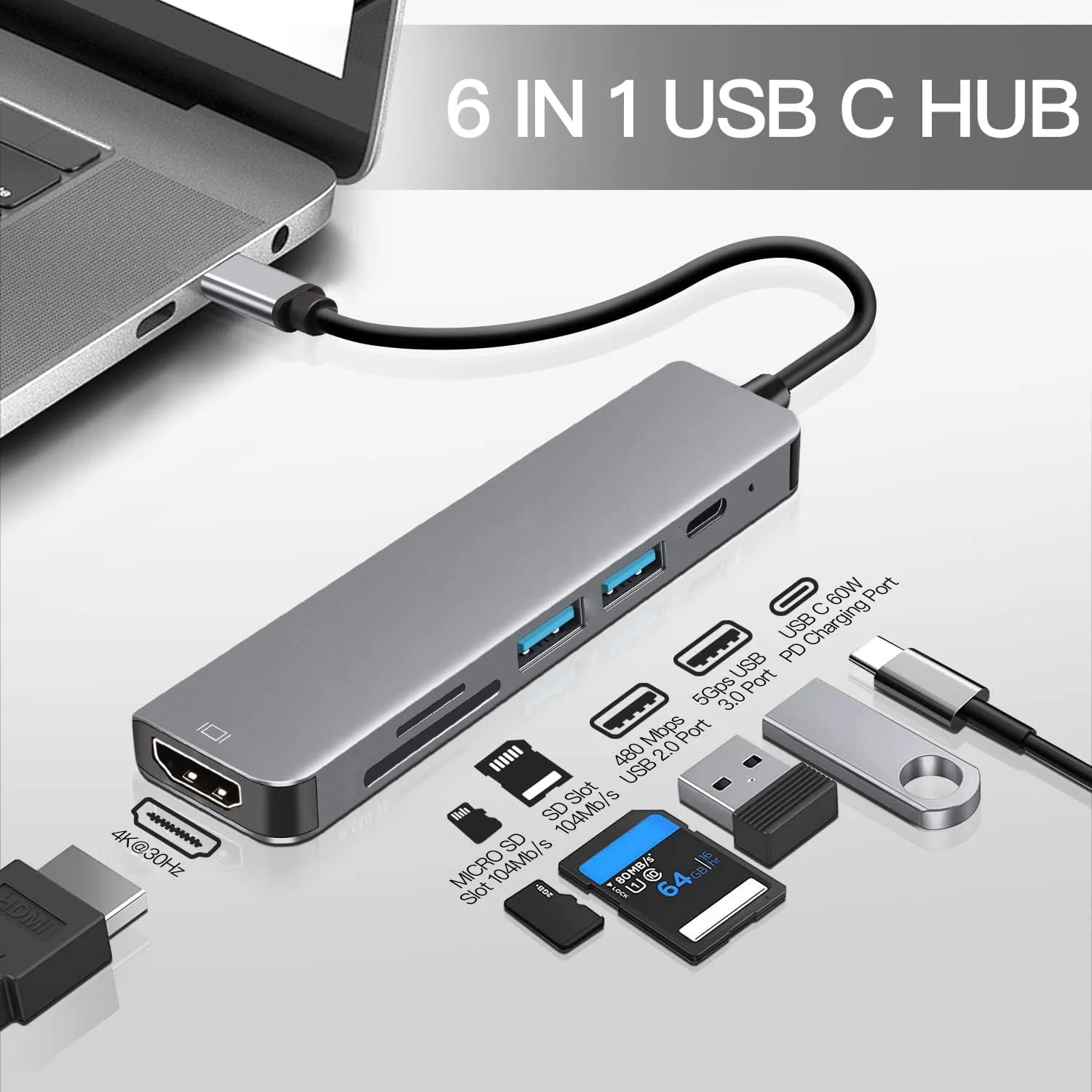 Adaptateur mac HDMI en concentrateur, quatre versions Adaptateur mac HDMI en concentrateur, quatre versions, vue de face