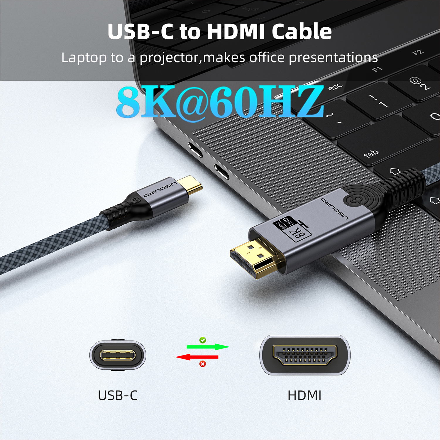 Adaptateur Mac HDMI en USB-C vers HDMI 4K à 60 Hz Adaptateur Mac HDMI en USB-C vers HDMI 4K à 60 Hz, vue de trois quarts